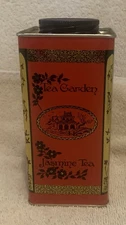 J L Clark TEA GARDEN JASMINE TIN Tin Box w/Screw On Lid (Empty) 6 x2.5x2.4 - GUC