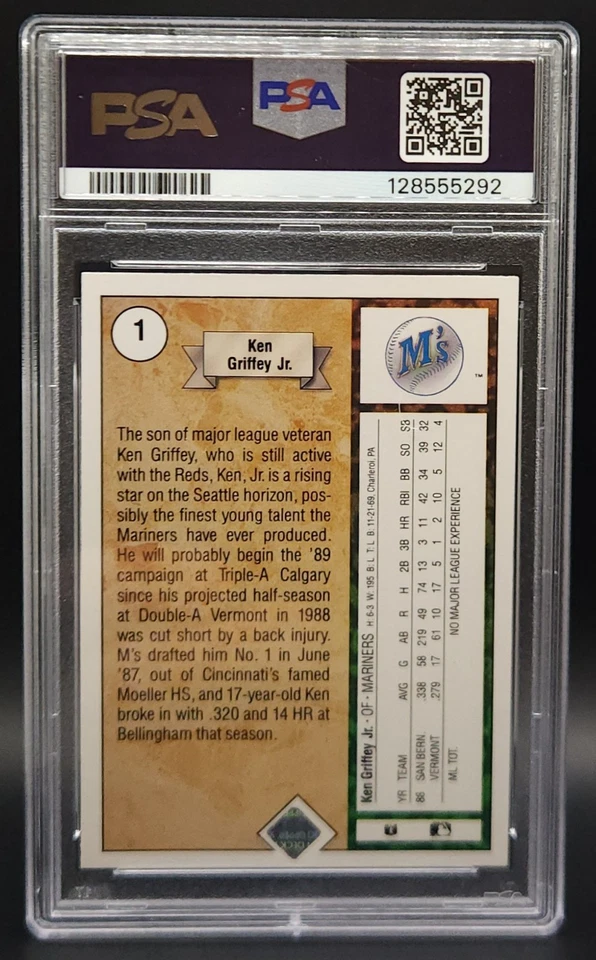 Ken Griffey Jr. #1 novato 1989 cubierta superior Seattle Mariners PSA 6 Foto 2 de 2