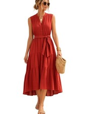 Anthropologie Drew Cotton Midi Dress With Belt  Amber High-Low Size M NWT