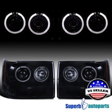 Fits 1993-1996 Jeep Grand Cherokee Smoke Halo Projector Headlights Glossy Black