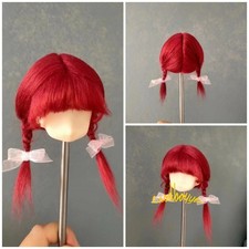 1/12 1/8 1/6 1/4 BJD Twin Braids Wig Neat Bangs Center-parting Small Head Red