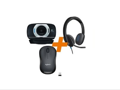 Logitech H540 USB Headset + C615 HD Webcam + M220 Silent charcoal Maus 