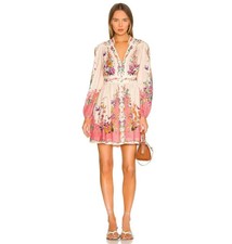Zimmermann Tropicana Plunge Mini Dress Cream Floral Size 0/UK 8/ US 4