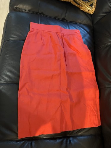 Saint Laurent, Vintage YSL Yves Saint Laurent Orange Linen Midi Skirt S