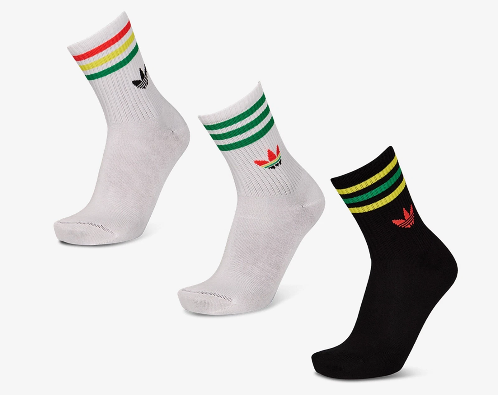 ADIDAS ORIGINALS 3-STRIPES RASTA THEMED CREW SOCKS 3 PAIRS UK 8.5-10 LAST PAIR