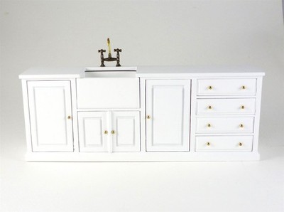 Dollhouse Miniature Dramatic White Long Sink Unit, JJ09094BWT