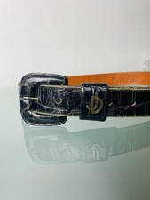 Joan David Black Crocodile Alligator Leather Belt Women's Sz M Calf Embossed
