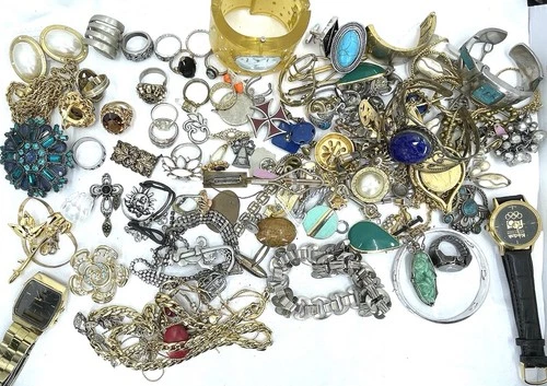 Estate Vintage Costume Jewelry Lot Necklaces Earrings Rings Bracelets Watches