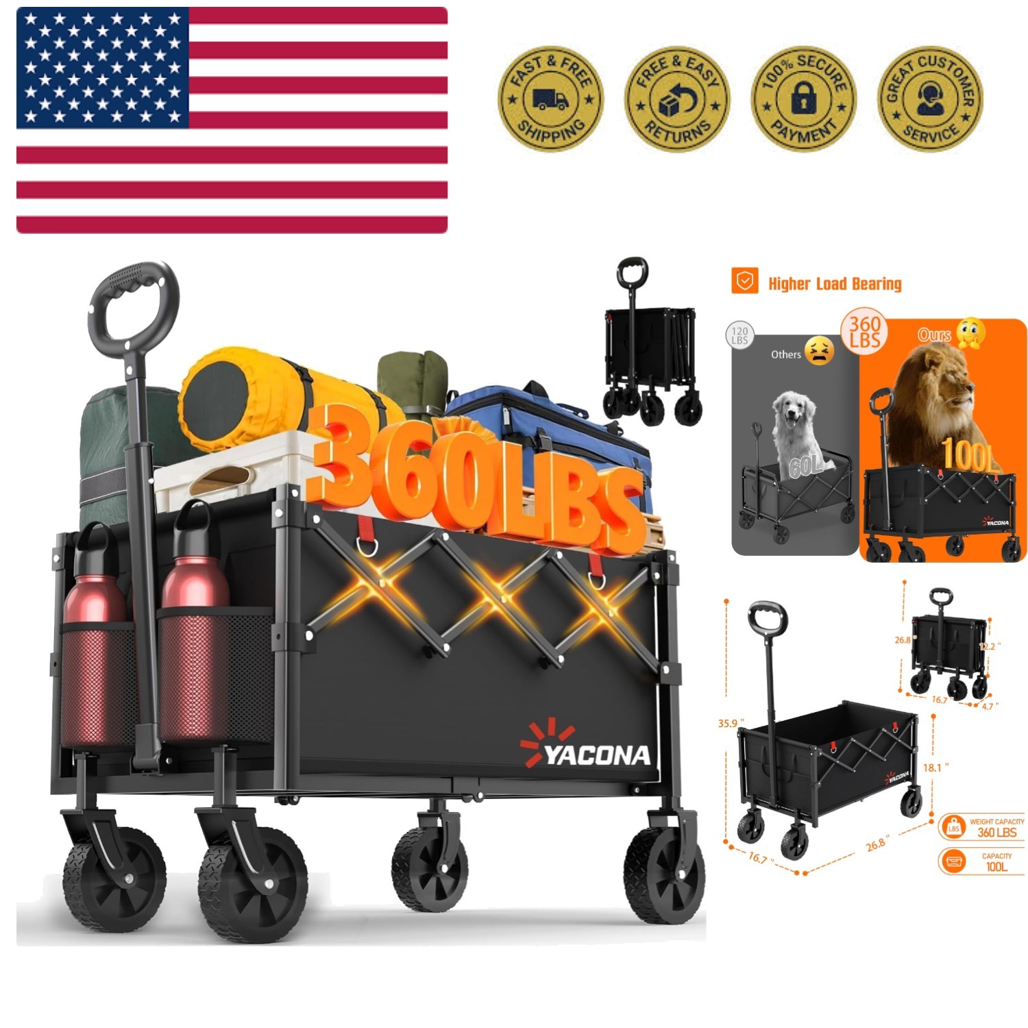 All-Terrain Foldable Wagon with Waterproof Fabric - Ideal fo