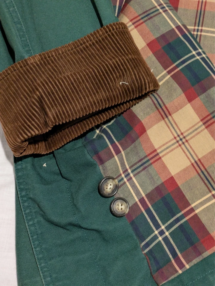 Lands End Green Barn Coat Mens XL Plaid Lined Corduroy Collar Canvas Chore. EUC. - Image 2 of 4
