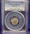 1916 Mercury Dime 10c- PCGS MS 65 FB Full Bands! Beautiful First Year Dime