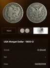 1900-O Morgan Silver Dollar in "Good" (G) condition.