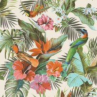 Exotisch Paradise Vinyl Tapete Tropische VöGel Blumen BläTter Rasch 539066 Creme