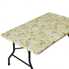 Rectangle Picnic Table Cloth, Elastic Waterproof 30" x 72" Rectangular Leaves