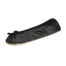 Women's Satin Ballerina Slippers with Classic Ribbon Or 8-9 Black Soft Tie Bow