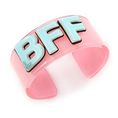 Hellrosa/hellblau ''BFF'' Acryl Armreif Armband Armreif (Erwachsenengröße) - 19 cm