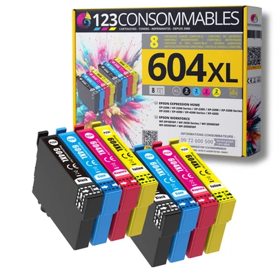 Pack compatible avec EPSON 604 XL, 8 cartouches - 123CONSOMMABLES