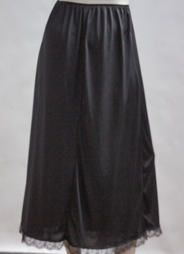 Vintage Black Nylon Maxi Slip Skirt Lingerie Retro Grannycore Goth - Picture 3 of 7