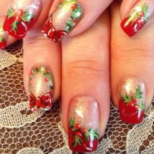 24Pcs Christmas Press on Nails Short Square Fake Nails Christmas Holly Leaves