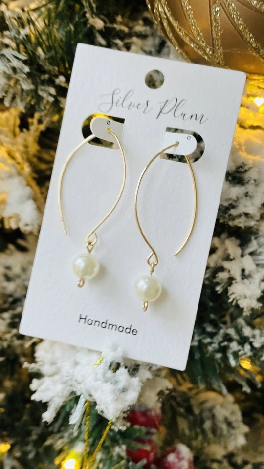 Beaded Austrian Glass Pearl  Modernist Drops Earrings Threader Hooks - Image 3 of 4