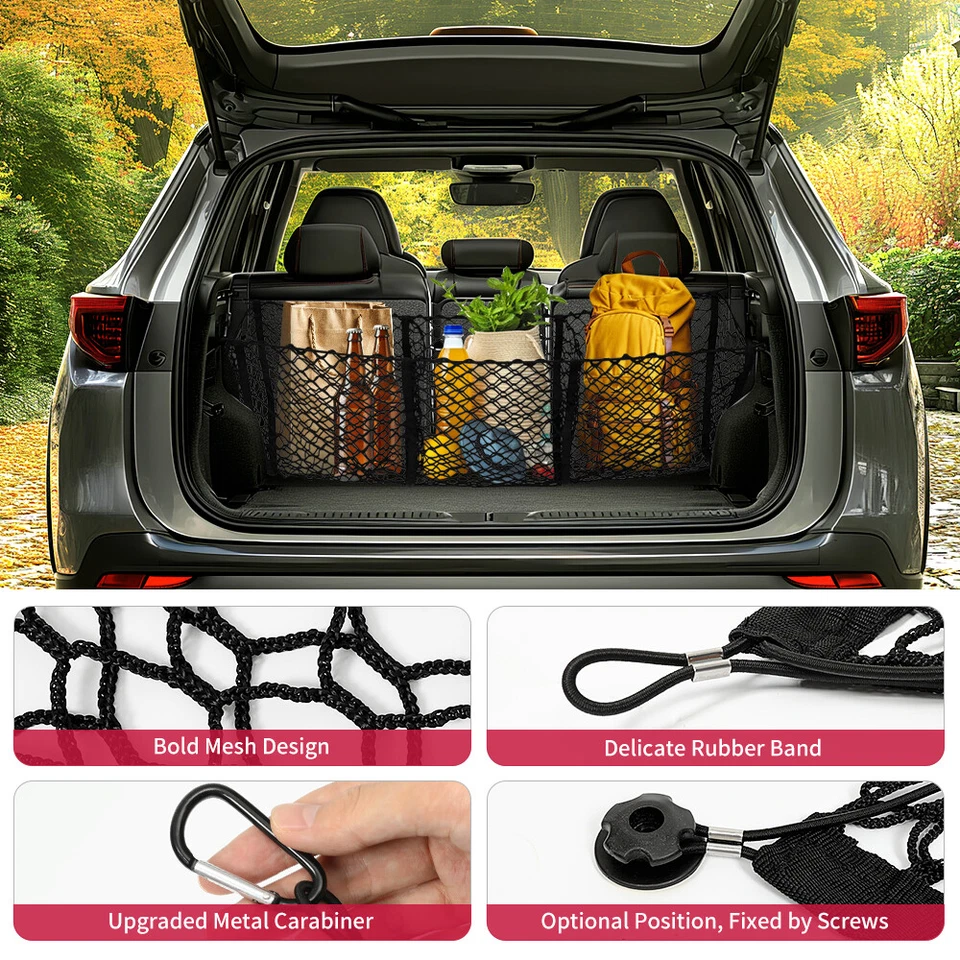 Red de carga de malla trasera organizador de cama maletero con 3 bolsillos para Toyota Tundra 2000-2024 Foto 4 de 4