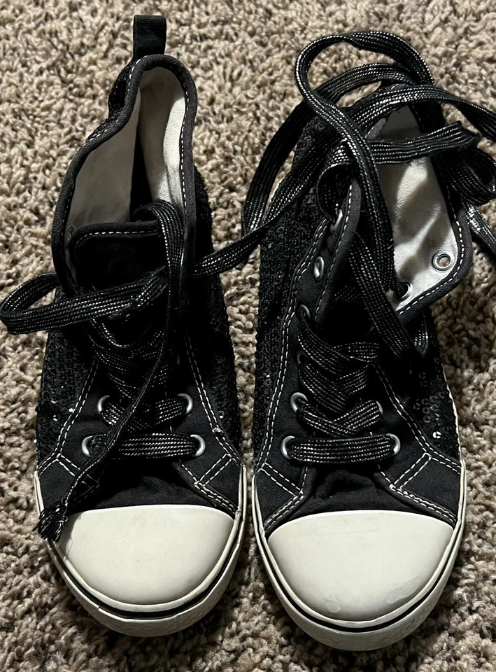 CRAZY8 GYMBOREE GIRLS SIZE 1 HI TOP BLACK SPARKLE SEQUIN DANCE SHOW SNEAKERS - Image 3 of 4
