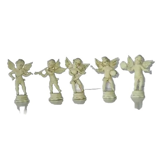 5 Mini Vintage Creme Plastic Cherub Musicians Made In Italy 2¾