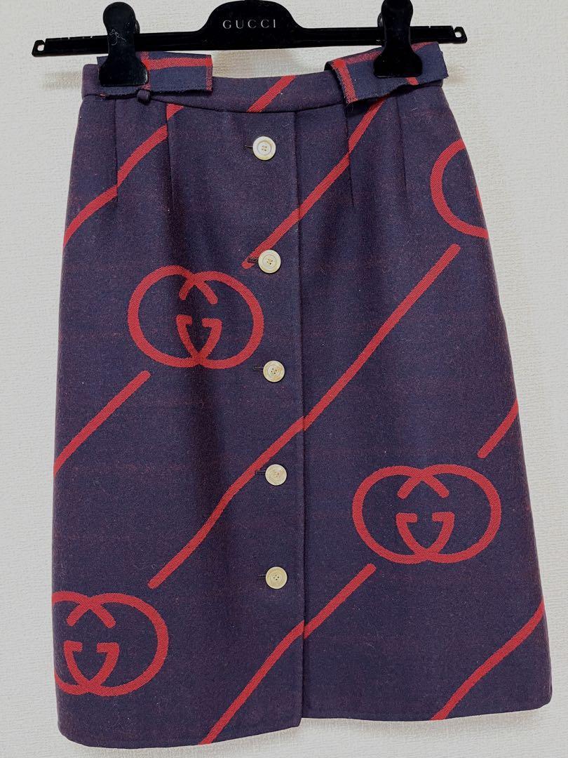 【送料&関税込】Gucci Interlocking G A-line Skirt Gucci Interlocking G Skirt White Black (Size 42) Authentic
