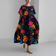 Women Summer Holiday Midi Dress Ladies Blossom Flower Beach Sundress