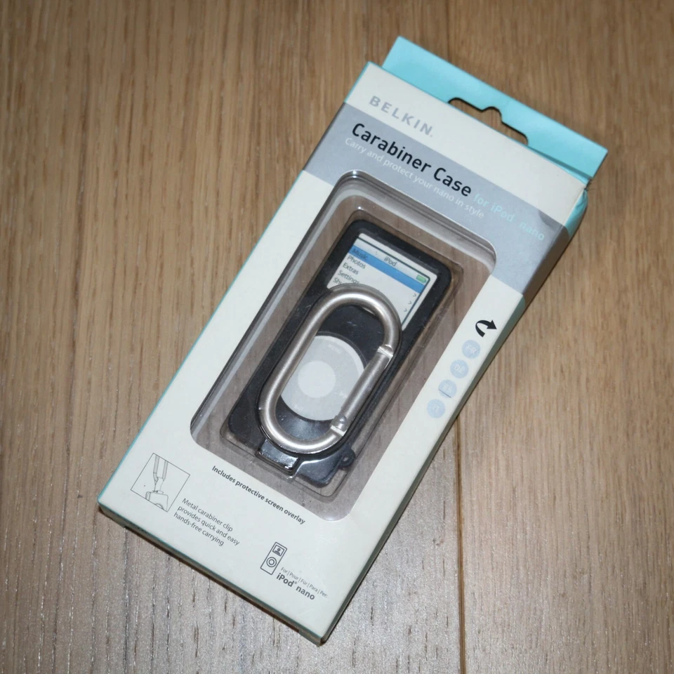 Belkin Carabiner Case, iPod Nano 1st Gen, Black Rubber Skin & Metal Clip, NEW - Image 2 of 4