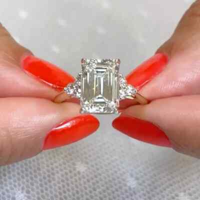 Sieben Steine 4,85 TCW Smaragd Moissanit Verlobungsring 9 kt massiv bicolor Gold
