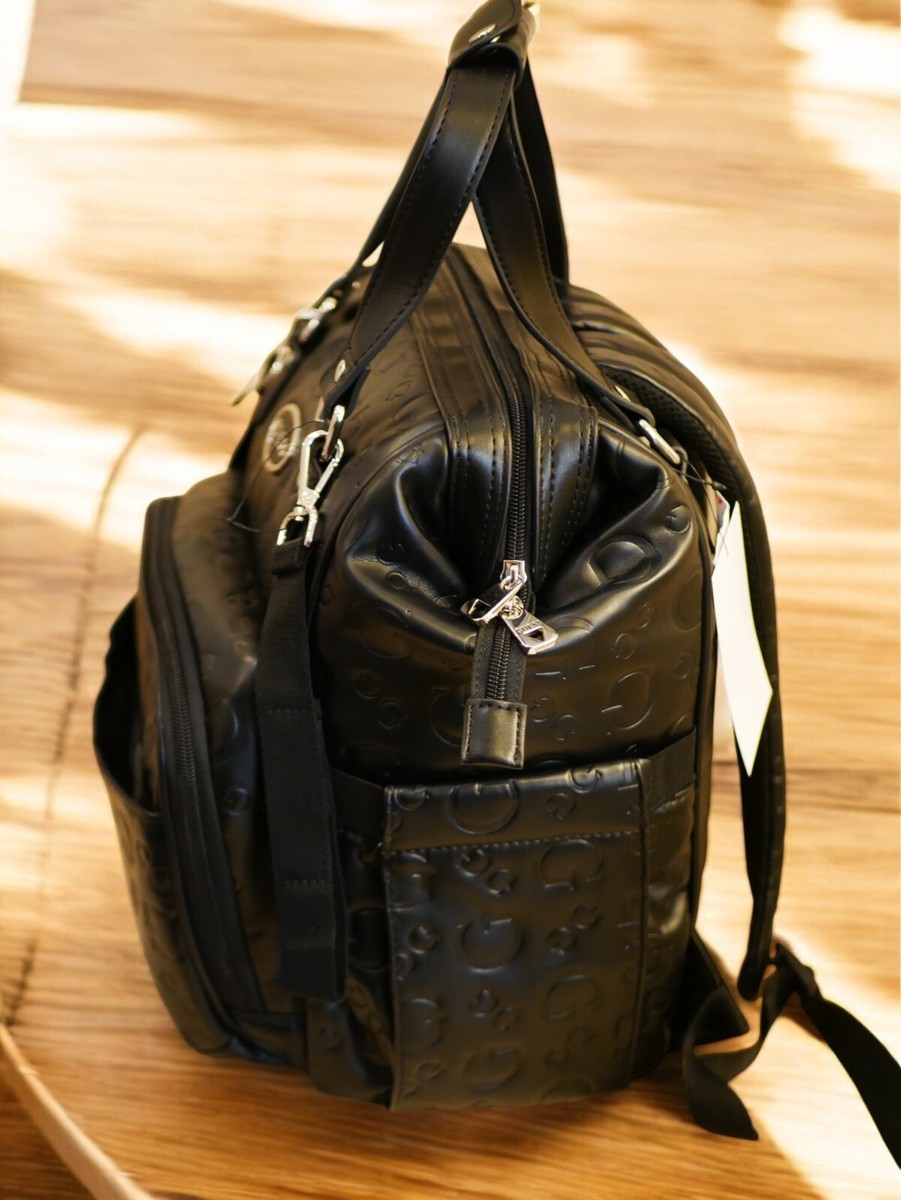 NEW WITH TAGS BLACK GUESS DESIGNER DIAPER BAG BACK PACK LOGO OAKBANK TRAVEL