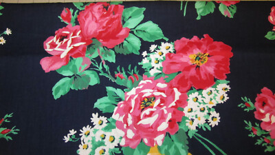 VIP Cranston Vintage Cotton Large Scale Roses On Dark Navy 1yd 30'' x 44