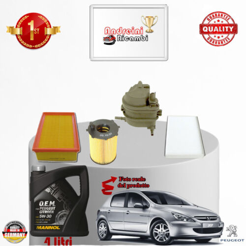 Kit De Mantenimiento Filtros + Aceite Peugeot 307 1.6 HDi 66KW 90CV Desde 2010