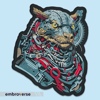 Cyber Cat Embroidered Large Back Cyberpunk Patch - Embroidered Iron-On