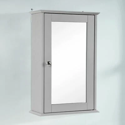 Grey Wooden Single Mirror Door Indoor Wall Mountable Bathroom Cabinet Shelf New
