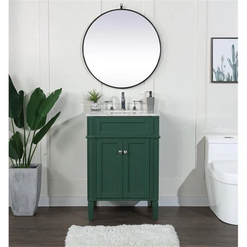 Elegant Decor Park Avenue 24" Metal MDF Marble Single Bathroom Vanity in Green - Picture 6 of 8