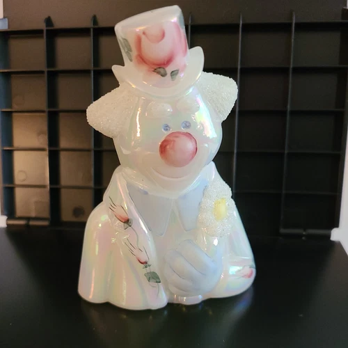 Fenton Art Glass Hand Painted Tulips On Milk Carnival Clown With Top Hat