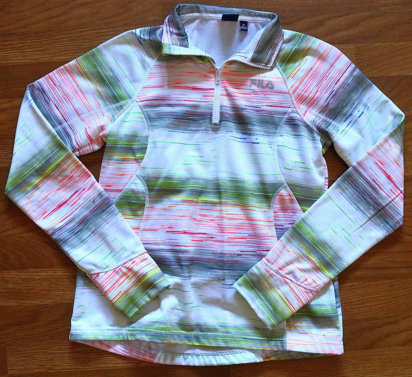 Giacca donna bianca fantasia righe Fila sport zip taglia Med media morbida usata in ottime condizioni YF