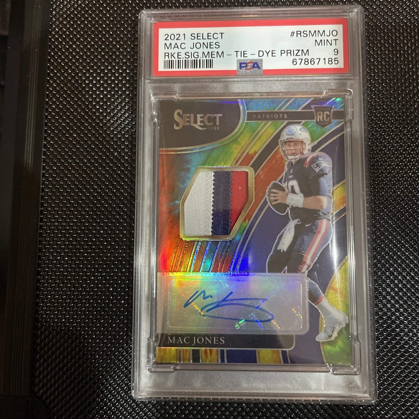 Mac Jones Panini Select Rookie Signature Memorabilia #RSMMJO Tie-Dye Prizm