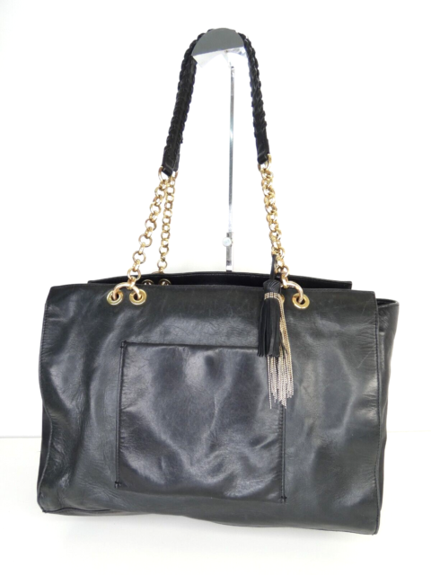 Other Stories Bag Large Black Leather Tote Double Handles Chain Tassel Charm