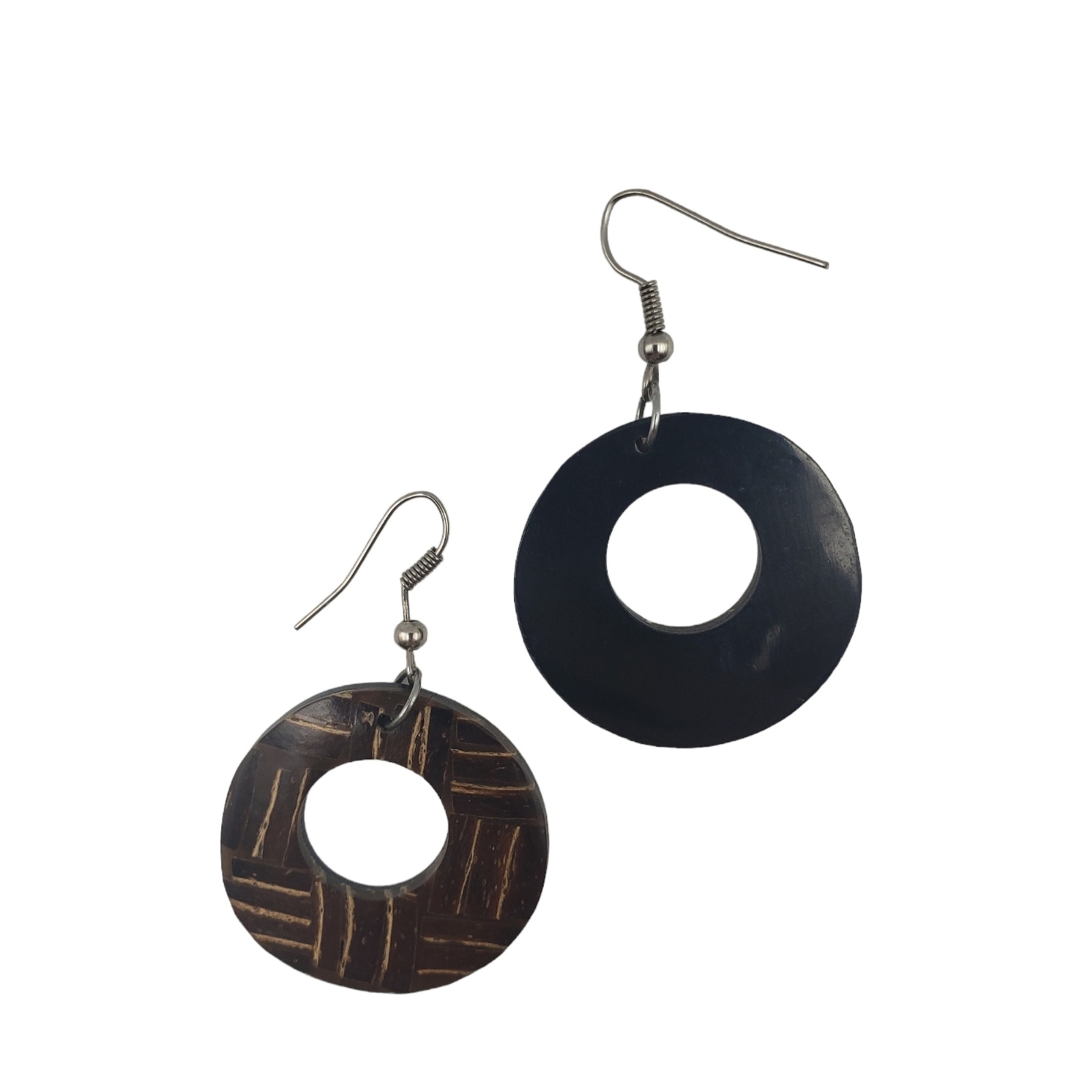 Coconut Shell Carved Round Hoop Hook Dangle Drop … - image 9