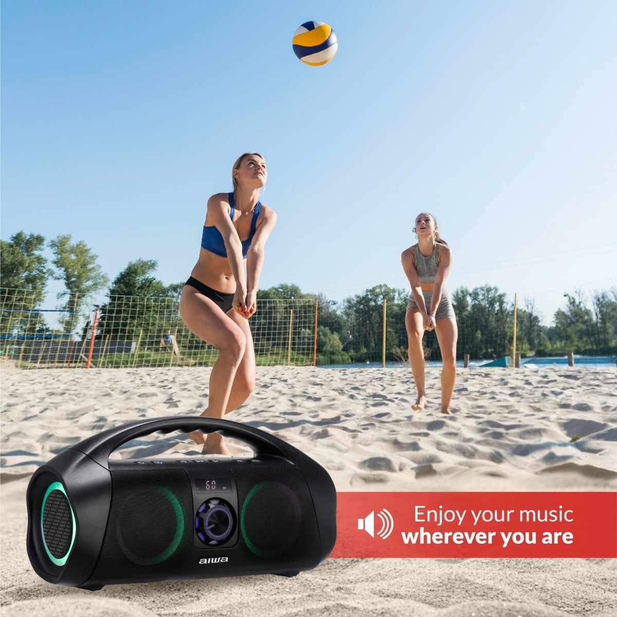 Aiwa Portable Boombox Speaker Waterproof with Multi Color light