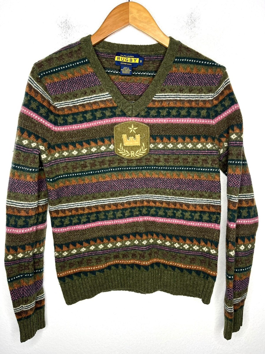 Ralph Lauren Rugby Small Fair Isle Sweater RRL Polo Army Crest VTG