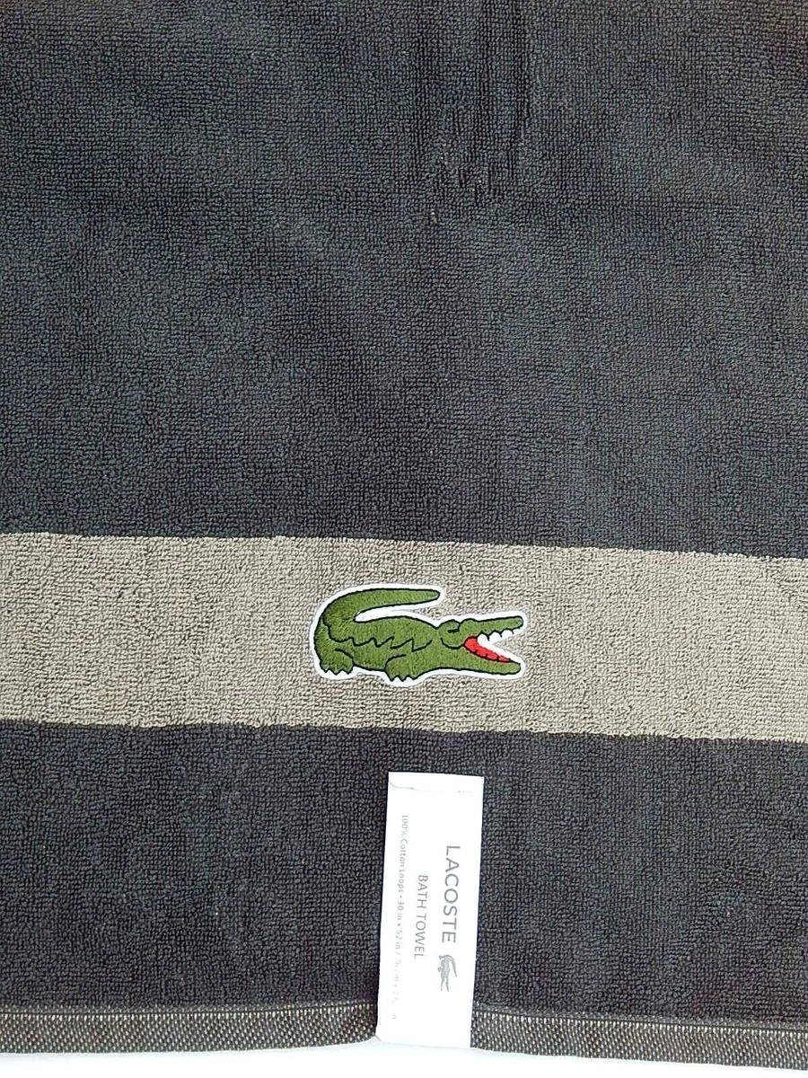 LACOSTE SIGNATURE LOGO Bath Towel White And Gray Crocodile Logo