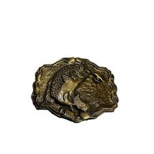 Vintage Brass Belt Buckle Big Mouth Bass 3.5x3