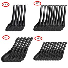 10PCS Chinese Japanese Black Soup Spoons with Long Handle Ramen Noodle Flatware