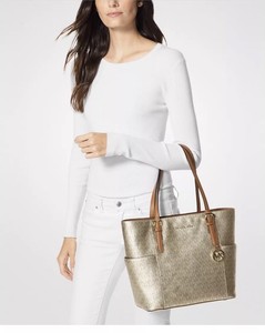 michael kors metallic signature jet set travel tote