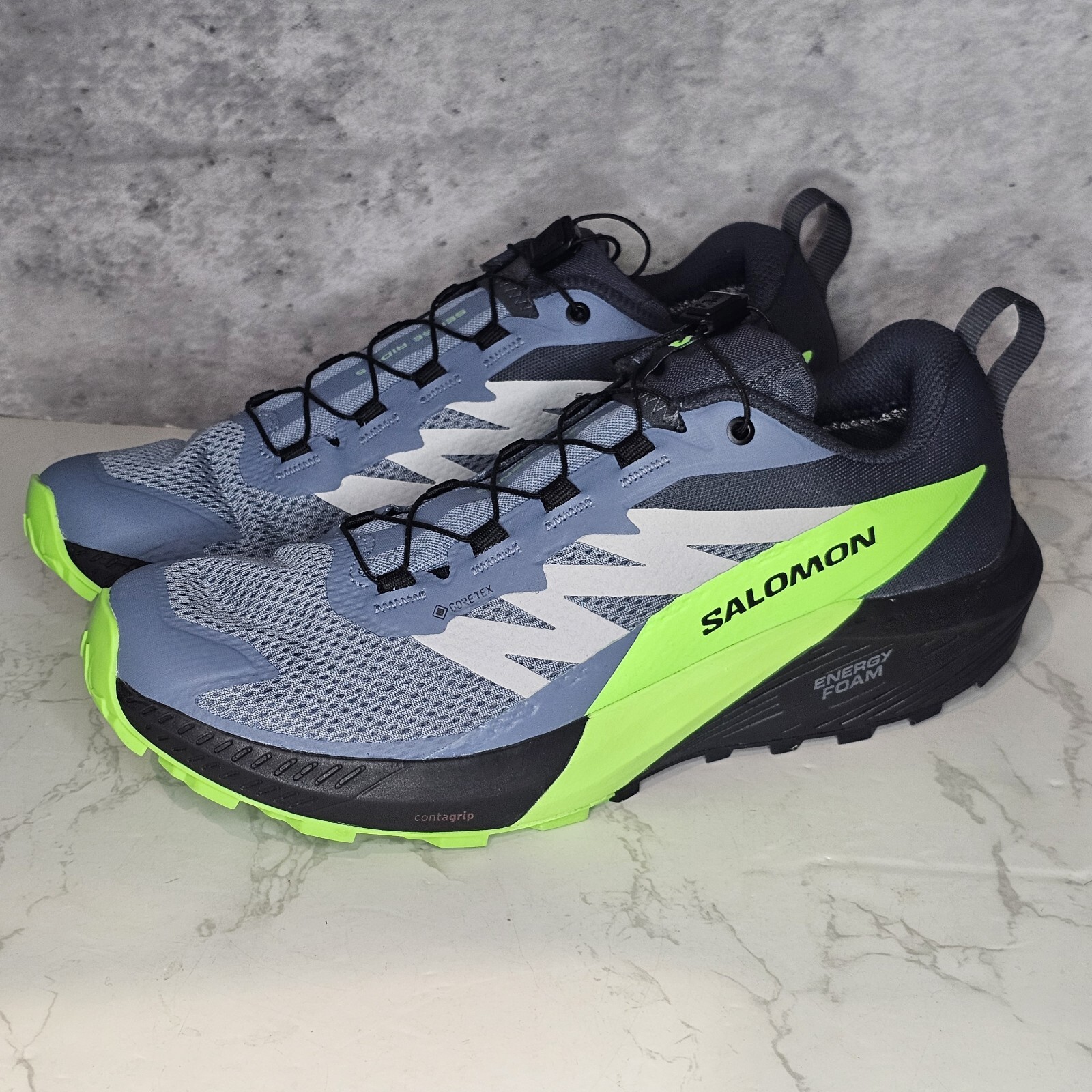 Scarpe Salomon Uomo UK 10 Sense Ride 5 Grigio Verde GTX Trail Hiking Scarpe da Ginnastica NUOVE