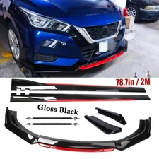 Gloss Black Strut Rod Front Bumper Lip Spoiler Splitter For Nissan Versa  A